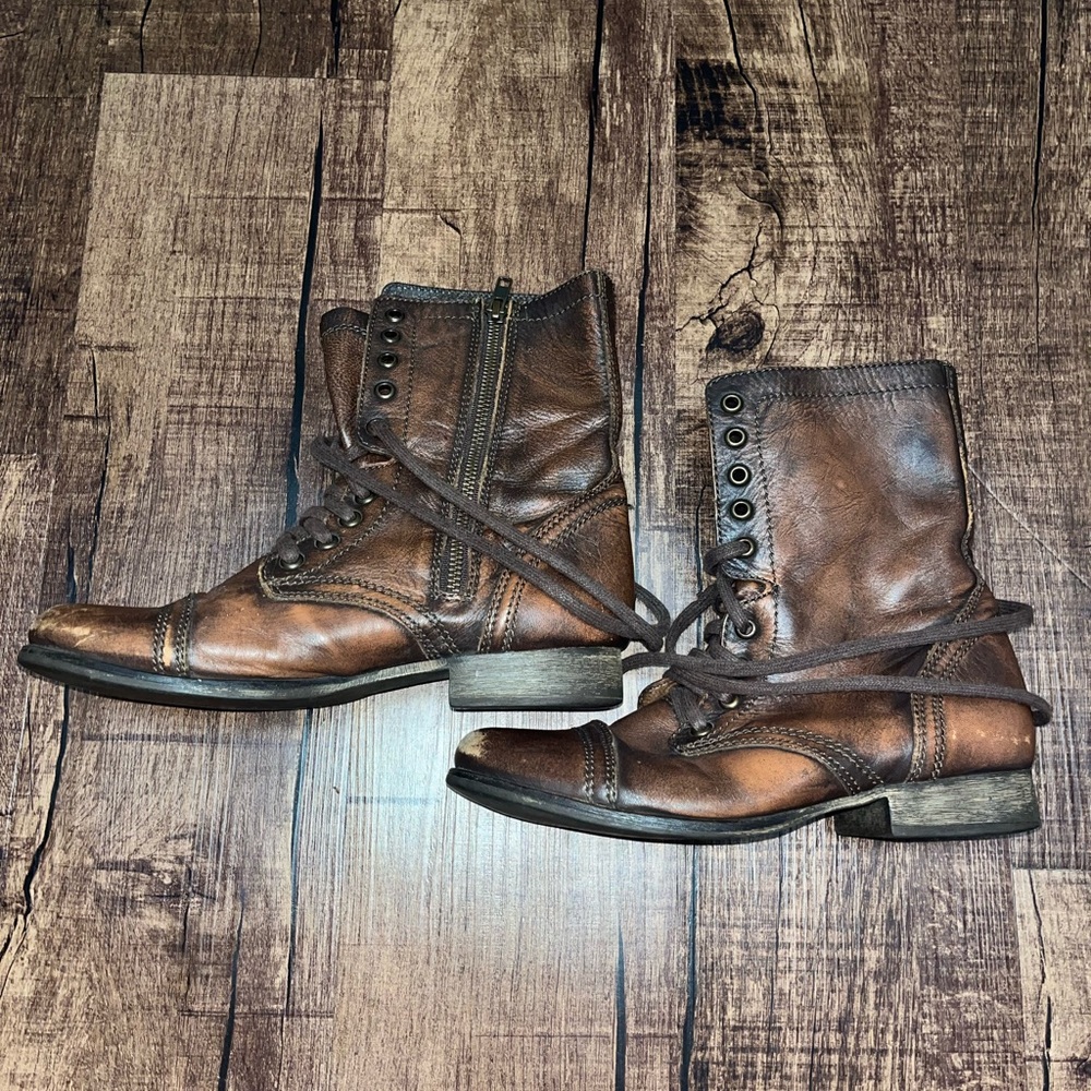 Steve Madden Brown Leather Lace Up Troopa Military Combat Boots Size 7.5